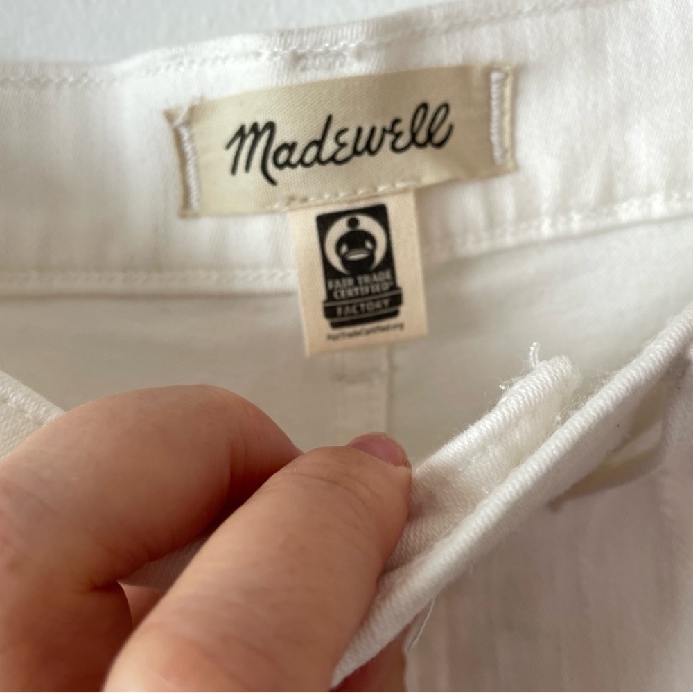 Madewell white flared wide leg cropped jeans raw hem high-rise magic pocket 27 - Picture 10 of 13